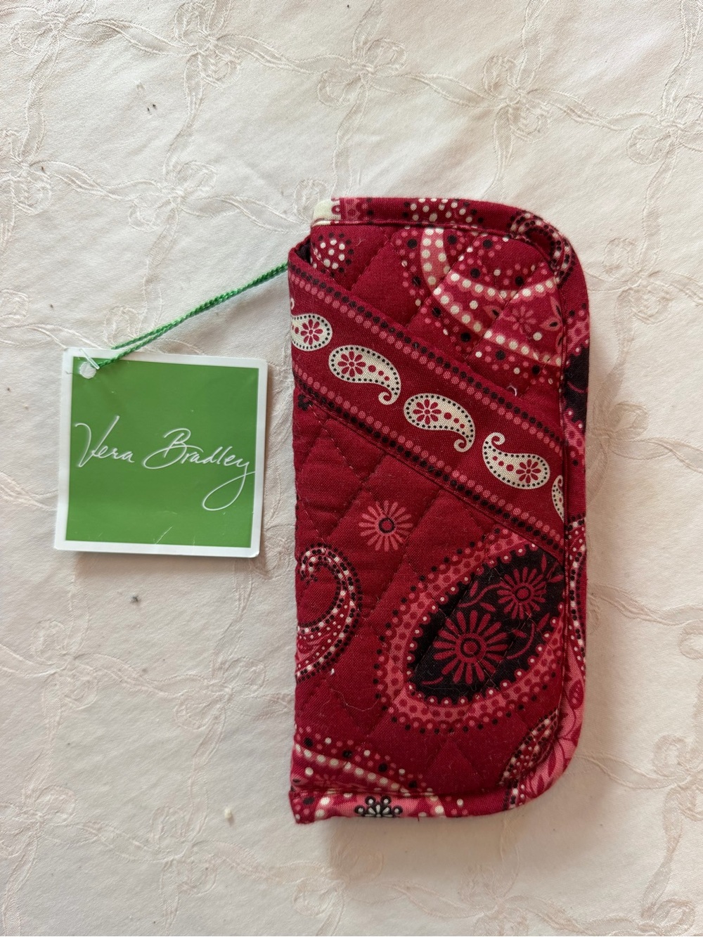 Vintage Vera Bradley Crimson Paisley Quilted Double Eyeglass Case-Mesa Red NWT
